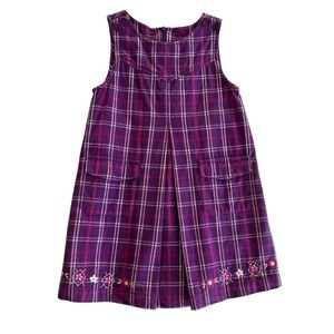 Vintage Y2K Gymboree‎ Purple Pink Plaid Embroidered Flowers Dress Girls 4 Years